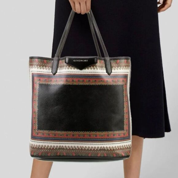 GIVENCHY Black Red & Blue White Scarf Print PVC Leather Tote Bag w inside bag - Picture 1 of 16
